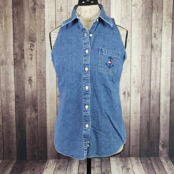 Tommy Hilfiger Tops - Tommy Hilfiger denim button down embroidered top